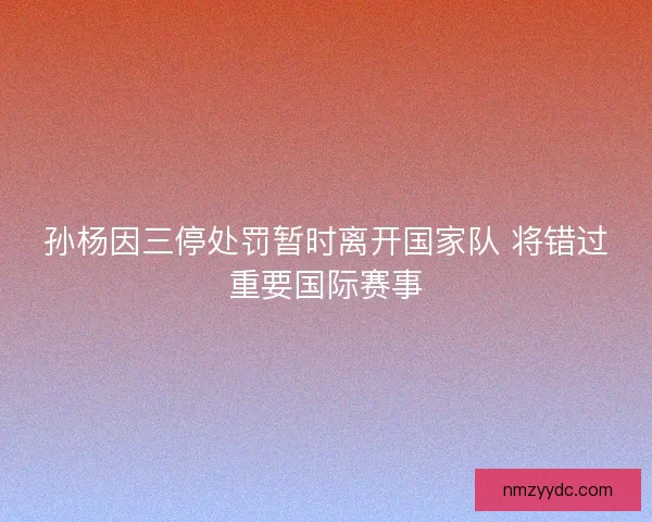 孙杨因三停处罚暂时离开国家队 将错过重要国际赛事