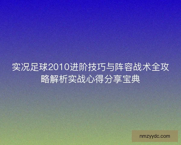 实况足球2010进阶技巧与阵容战术全攻略解析实战心得分享宝典